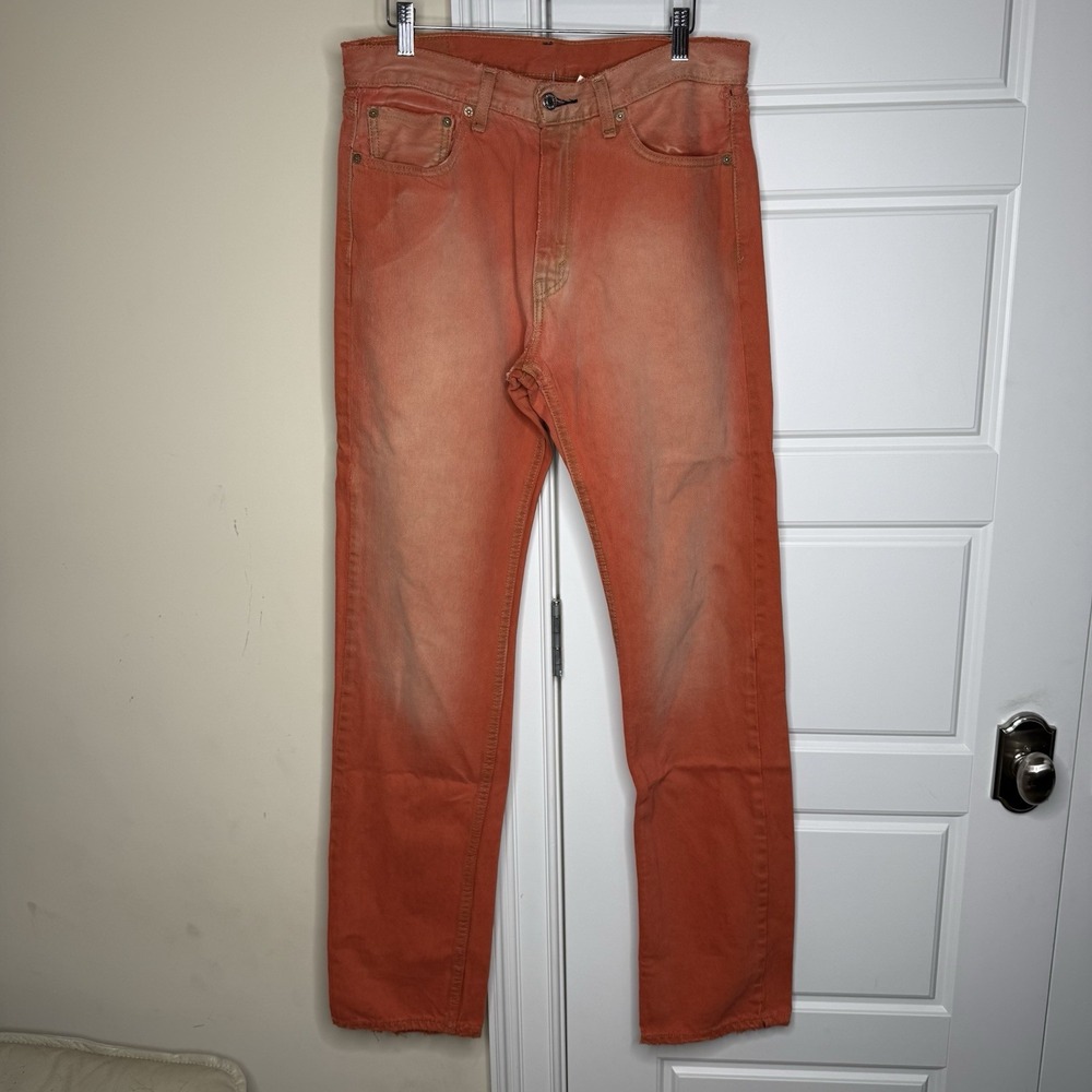 Levi's 505 Jeans Men's 33/35 Orange Dyed Regular Fit Urban Renewal Distressed UO